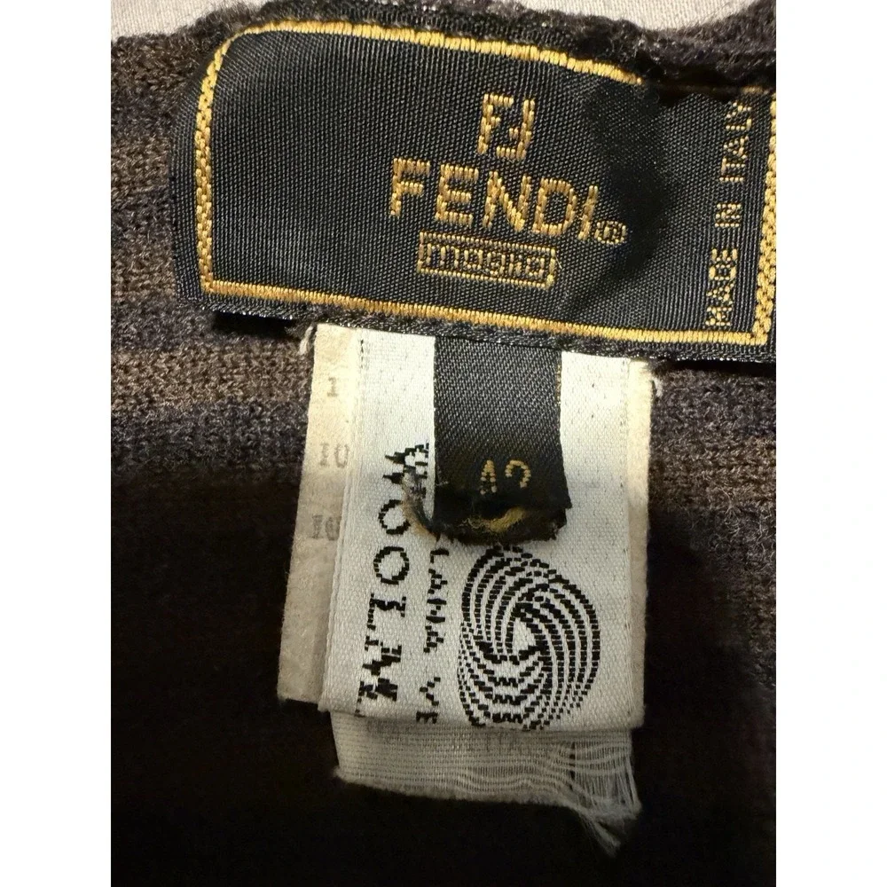 Fendi Merino Wool Vintage Brown Scarf Made In Italy Monogram Old Money
